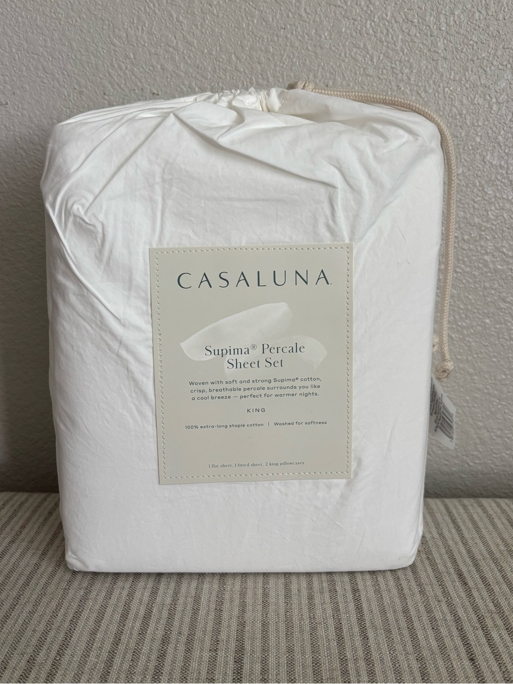 NWT King Washed Supima Percale Solid Sheet Set White - Casaluna